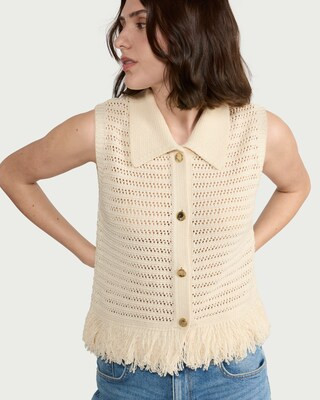 F&F Fringed Button Up Vest in Cream | Tesco F&F