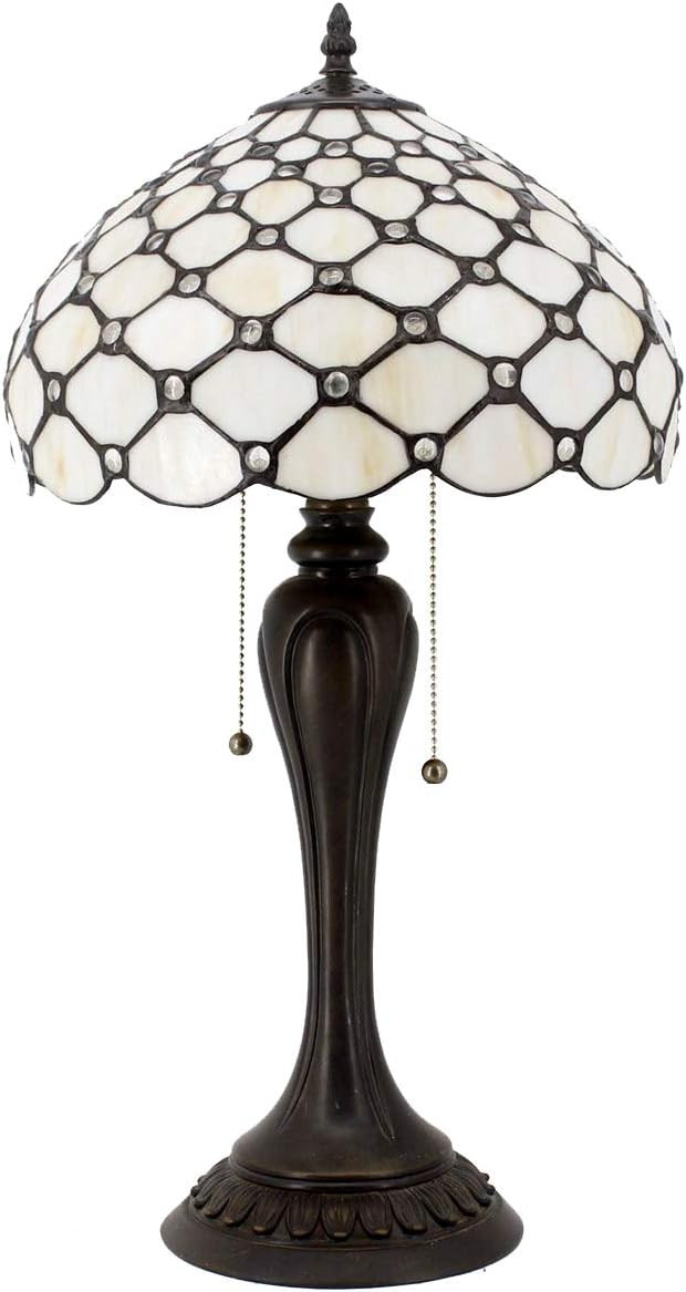 WERFACTORY Tiffany Lamp Stained Glass Table Lamp Cream Pearl Bead Style Desk Reading Light 12X12X... | Amazon (US)