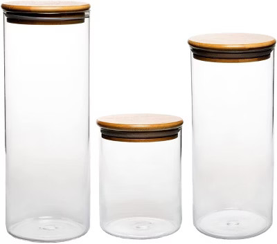 Amici Home Yosemite Glass Canister, Set of 3, Food Storage Jar w/ Airtight Seal Wood Lid for Dry ... | Target