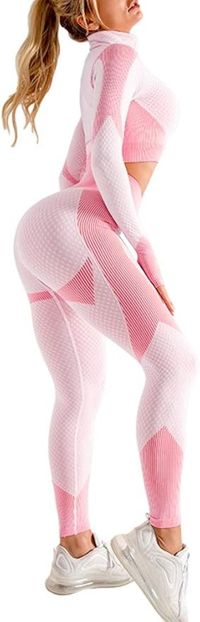 OLCHEE Women's 2 Piece Tracksuit Workout Set - High Waist Leggings and Crop Top | Amazon (US)