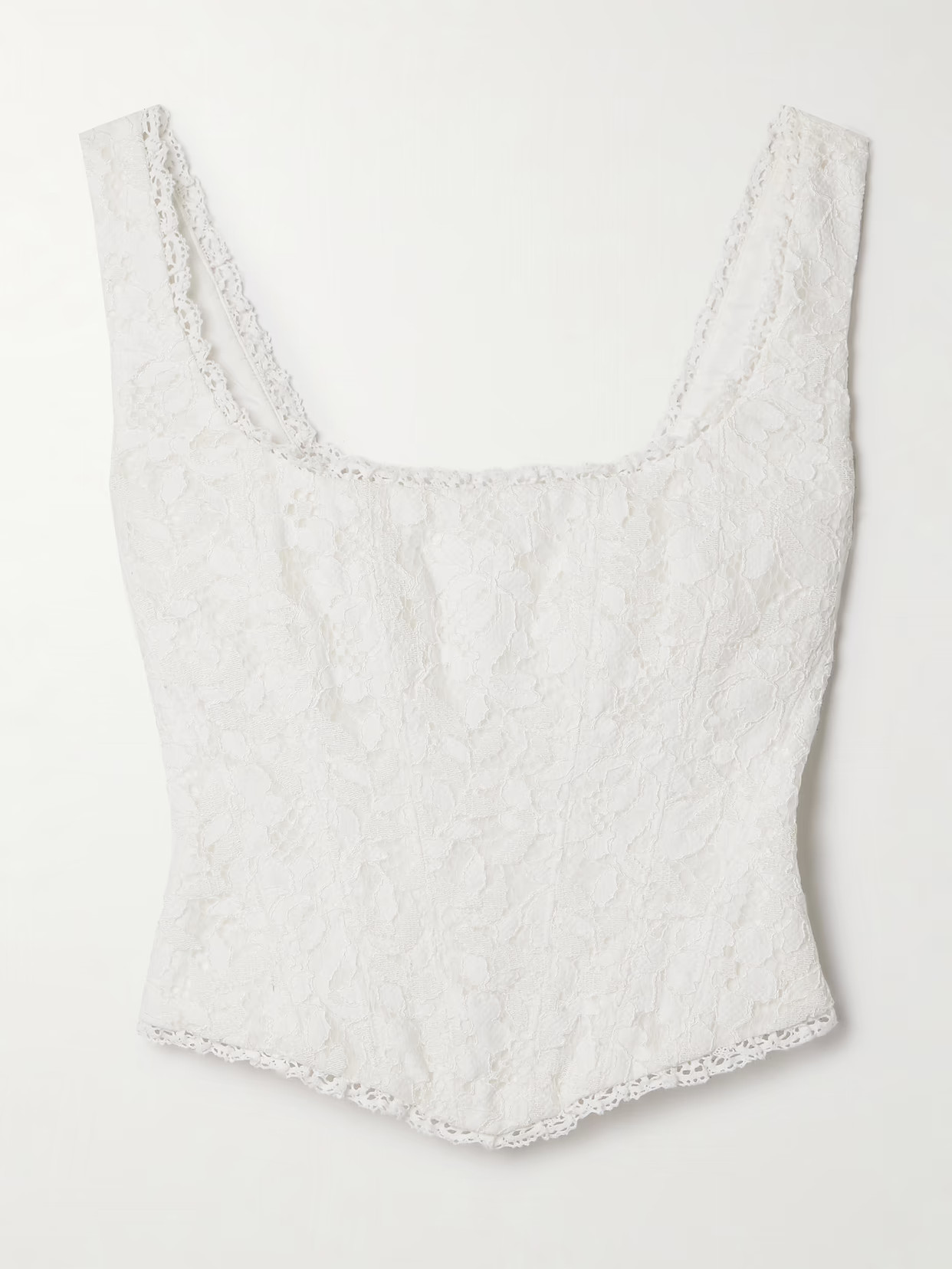 LOVESHACKFANCY - Lorelai Cropped Crochet-trimmed Corded Lace Bustier Top - Off-white | NET-A-PORTER (US)