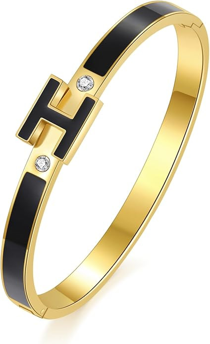 H Bracelet for Women - 18K Gold Plated Titanium Steel Cuff | Cubic Zirconia Bangle Jewelry Gift, ... | Amazon (US)