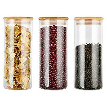 Glass Food Storage Jars Containers with Airtight Bamboo Lids Set of 3 Kitchen Glass Canisters For Co | Walmart (US)