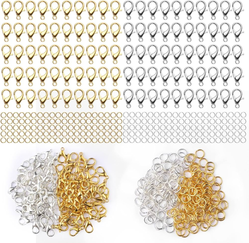 300 pcs Lobster Clasps and Open Jump Rings Set, Jewelry Clasps Lobster Claw Clasps for Jewelry Ma... | Amazon (US)
