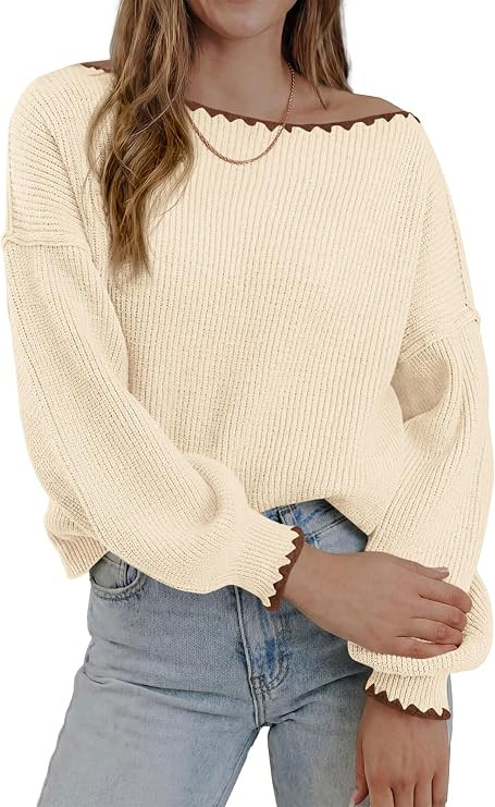 BTFBM Fall Sweaters for Women 2026 Casual Long Sleeve Oversized Sweater | Loose Fit Ribbed Knit P... | Amazon (US)