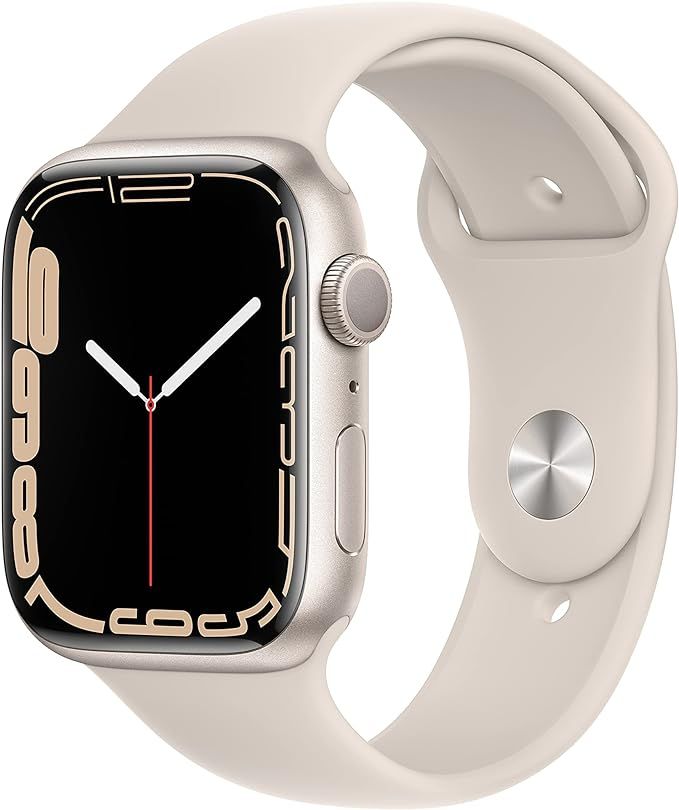 Apple Watch Series 7 GPS, 45mm Starlight Aluminum Case with Starlight Sport Band - Regular | Amazon (US)