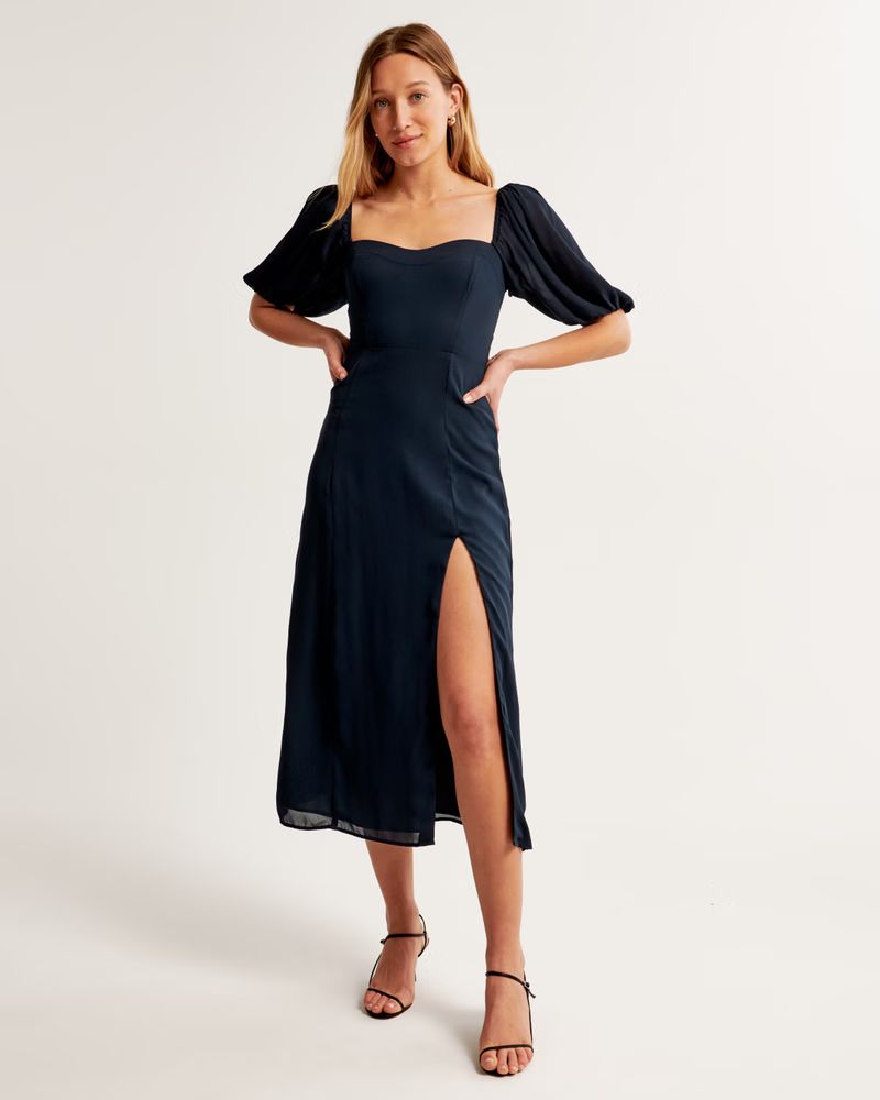 Women's The A&F Camille Puff Sleeve Midi Dress | Women's Dresses & Jumpsuits | Abercrombie.com | Abercrombie & Fitch (US)