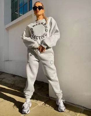 ASOS Weekend Collective tracksuit with logo in gray heather | ASOS (Global)