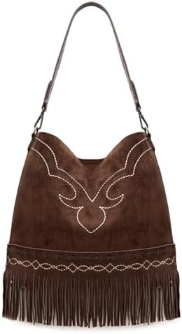 Montana West Fringe Suede Hobo Bags for Women Soft Designer Top Handle Shoulder Bag | Amazon (US)