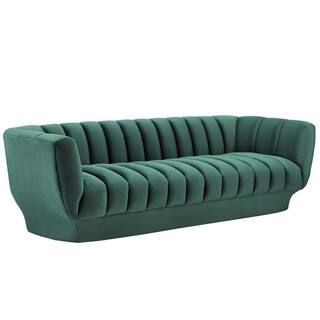 MODWAY Entertain 88.5 in. Green Channel Tufted Velvet 4-Seater Tuxedo Sofa with Square Arms-EEI-3... | The Home Depot