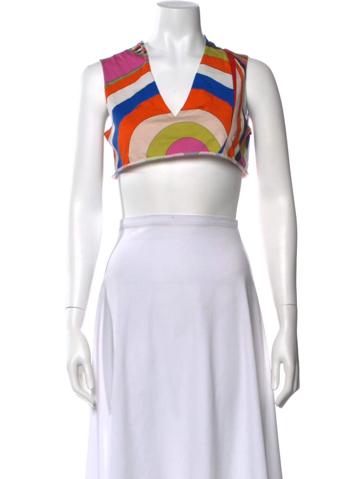 Emilio Pucci Patterned V-Neck Crop Top - White Tops, Clothing - EMI146511 | The RealReal | The RealReal
