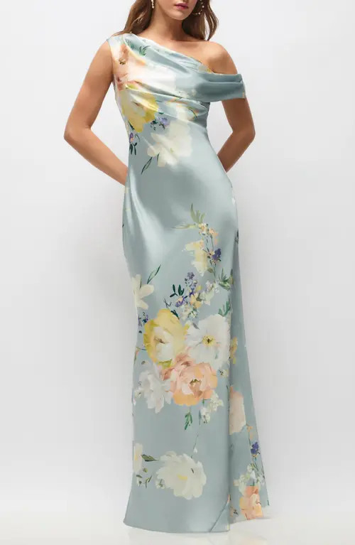 After Six Liv Print One-Shoulder Gown in Mist Multi at Nordstrom, Size Small | Nordstrom