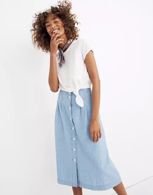 Chambray Patio Button-Front Midi Skirt | Madewell