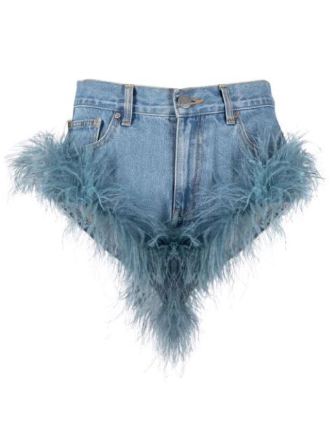 AREA feather-trim Mini Shorts - Farfetch | Farfetch Global