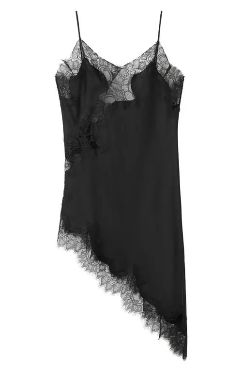 MANGO Lace Asymmetric Camisole Dress in Black at Nordstrom, Size Small | Nordstrom