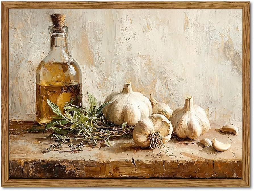 Framed Vintage Kitchen Canvas Wall Art, Rustic Garlic and Herbs Pictures Wall Decor, Neutral Stil... | Amazon (US)