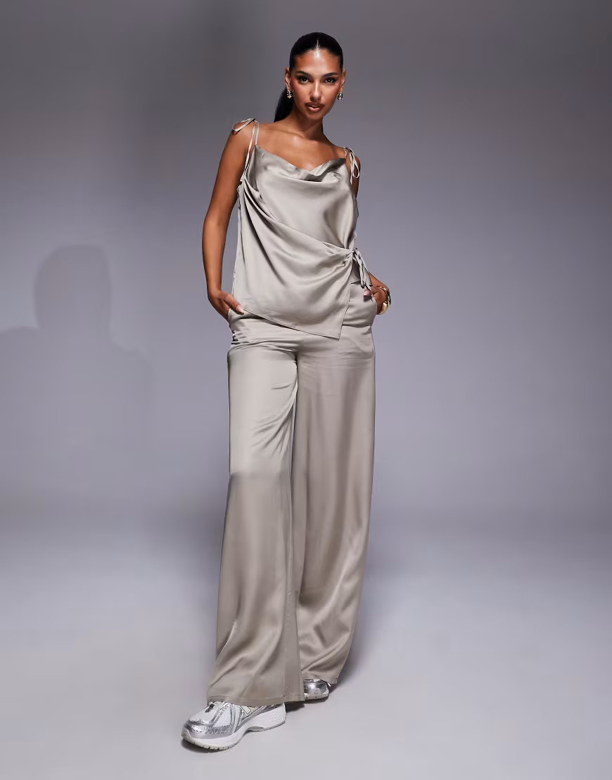 ASOS DESIGN satin pants in champagne - part of a set-White | ASOS (Global)