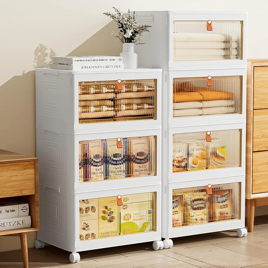 4 Tier Stackable Plastic Storage Bins with Lids 23QT, Collapsible Closet Organizers and Storage w... | Amazon (US)