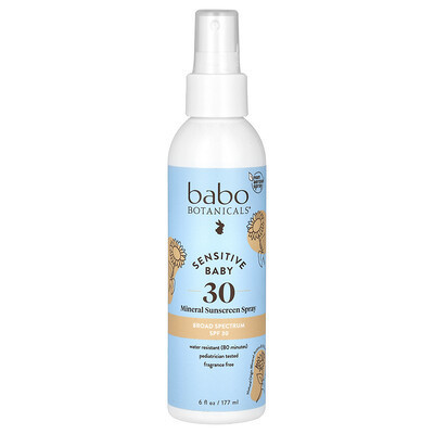 Babo Botanicals, Sensitive Baby, Mineral Sunscreen Spray, SPF 30, Fragrance Free, 6 fl oz (177 ml) | iHerb