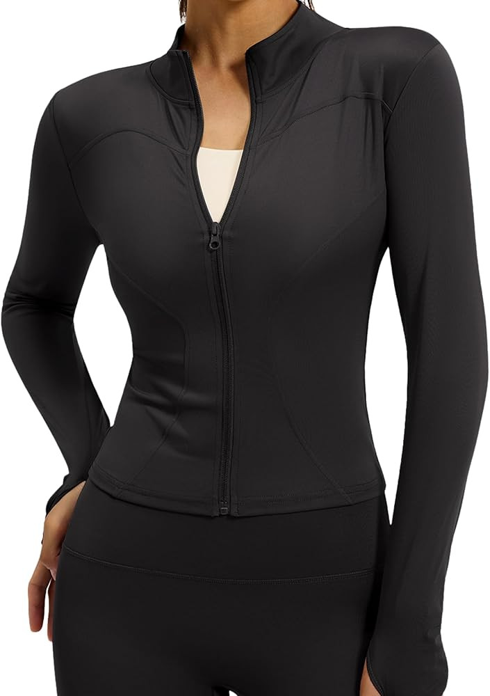 Athletic Jackets For Women Full Zip, Lightweight Long Sleeve Workout Jackets With Thumb Holes | Amazon (US)