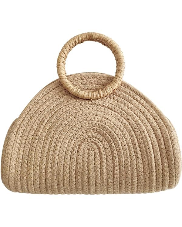 Straw Beach Tote Bag for Women Woven Top Handle Handbags Purses Summer Small Rattan Weave Tote Ba... | Amazon (US)