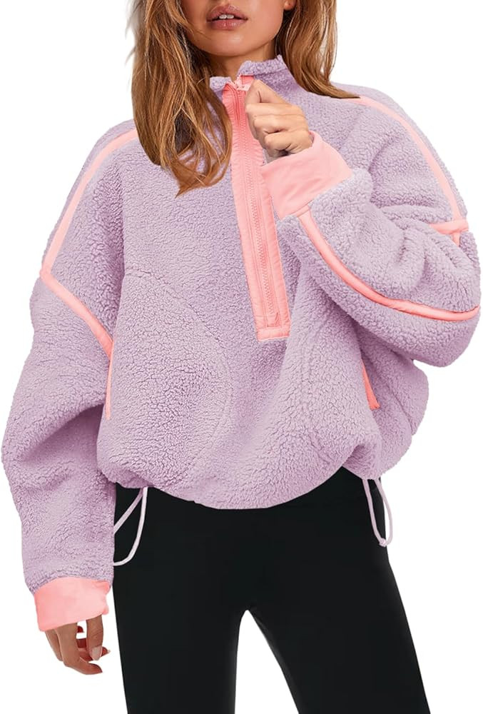 Panadila Womens Half Zip Sherpa Fleece Pullover Soft Oversized Sweatshirt with Pockets Warm Fuzzy... | Amazon (US)