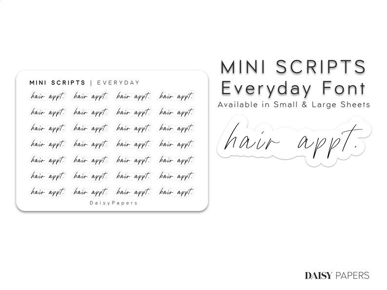 HAIR APPT.  EVERYDAY Font  Transparent Mini Script Stickers | Etsy | Etsy (US)