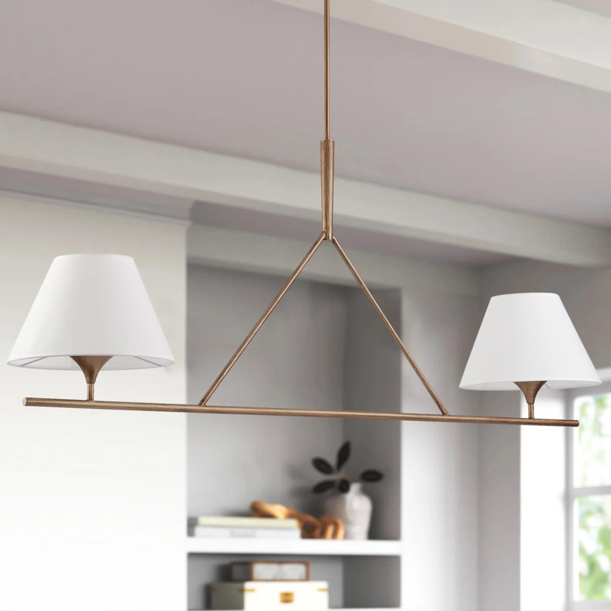 Hinesville 2-Light White Fabric Shade Dimmable Linear Chandelier Pendant Light Fixture | Wayfair North America