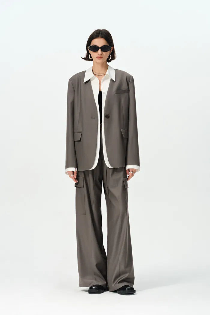 Cora Layered Look Blazer Jacket in Fine Wool Blend | Fabrique