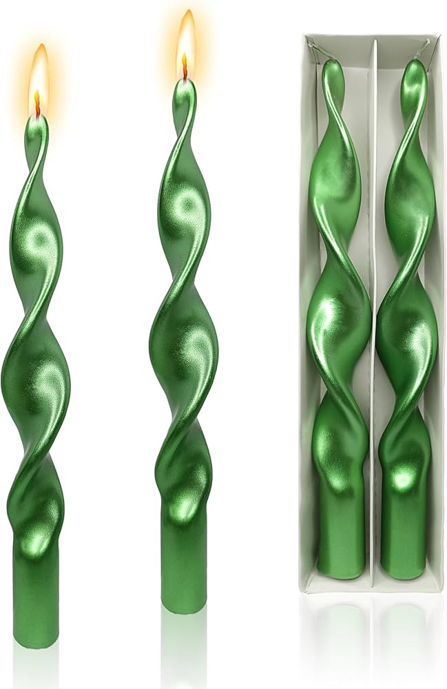 Christmas Metallic Candle 10 Inch Green Candles Smokeless Tall Taper Candles Spiral Taper Candle ... | Amazon (US)