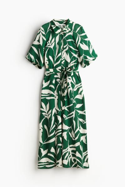 Tie-belt Shirt Dress - Green/Patterned - Ladies | H&M US | H&M (US + CA)