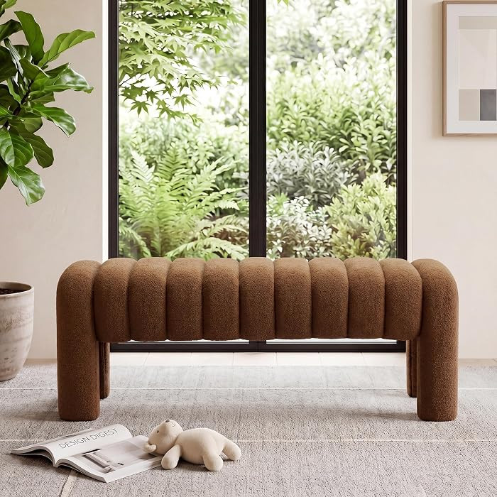 43" Upholstered Boucle Bench, Rust Brown | Amazon (US)