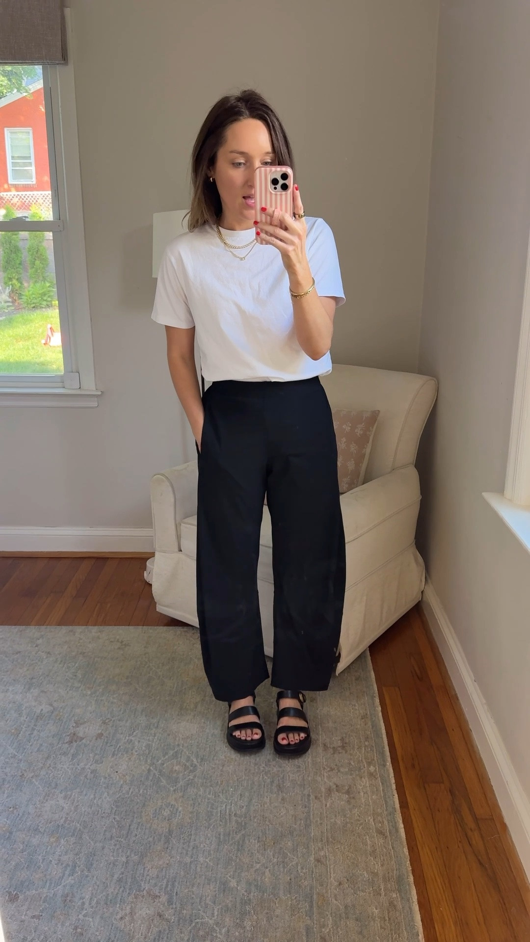 Wearing an XS in the pants. Tee is Abercrombie and is old. Shoes are the most comfortable ever.