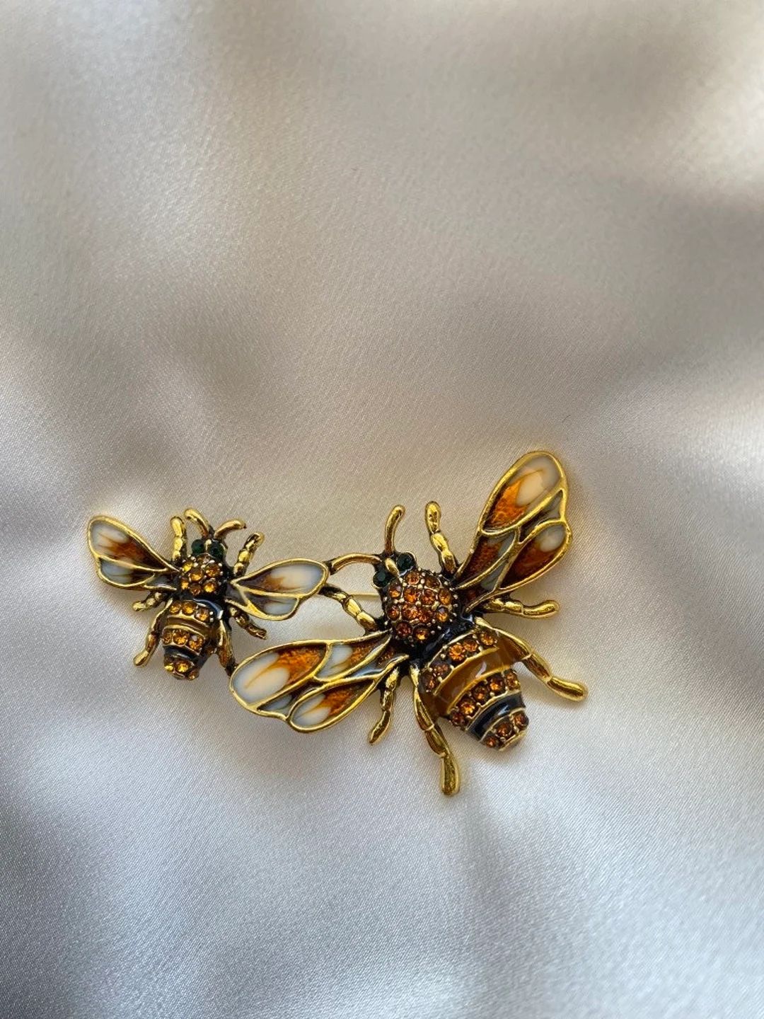 Vintage Quartz Crystal Brooch Gold Plated Queen Bee and Baby - Etsy | Etsy (US)
