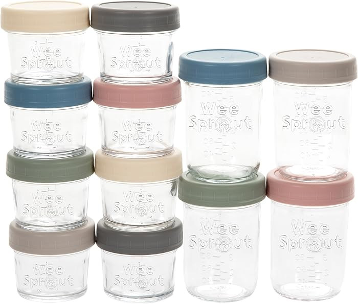 WeeSprout Glass Baby Food Storage Jars w/ Lids (4/8 oz, 12 Pack Set) Snack, Reusable Small Contai... | Amazon (US)