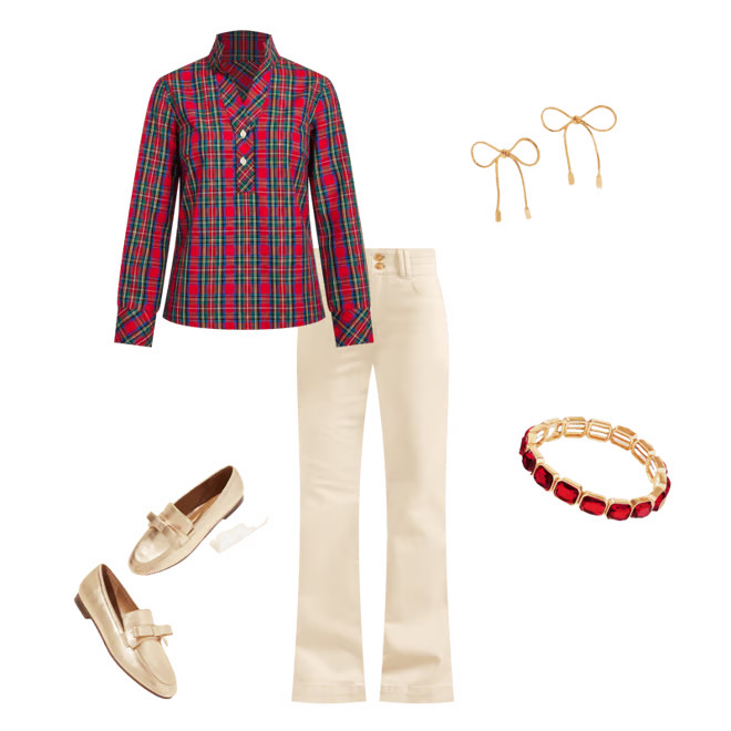 Rhinestone Non-Iron Popover - Blissful Plaid | Talbots