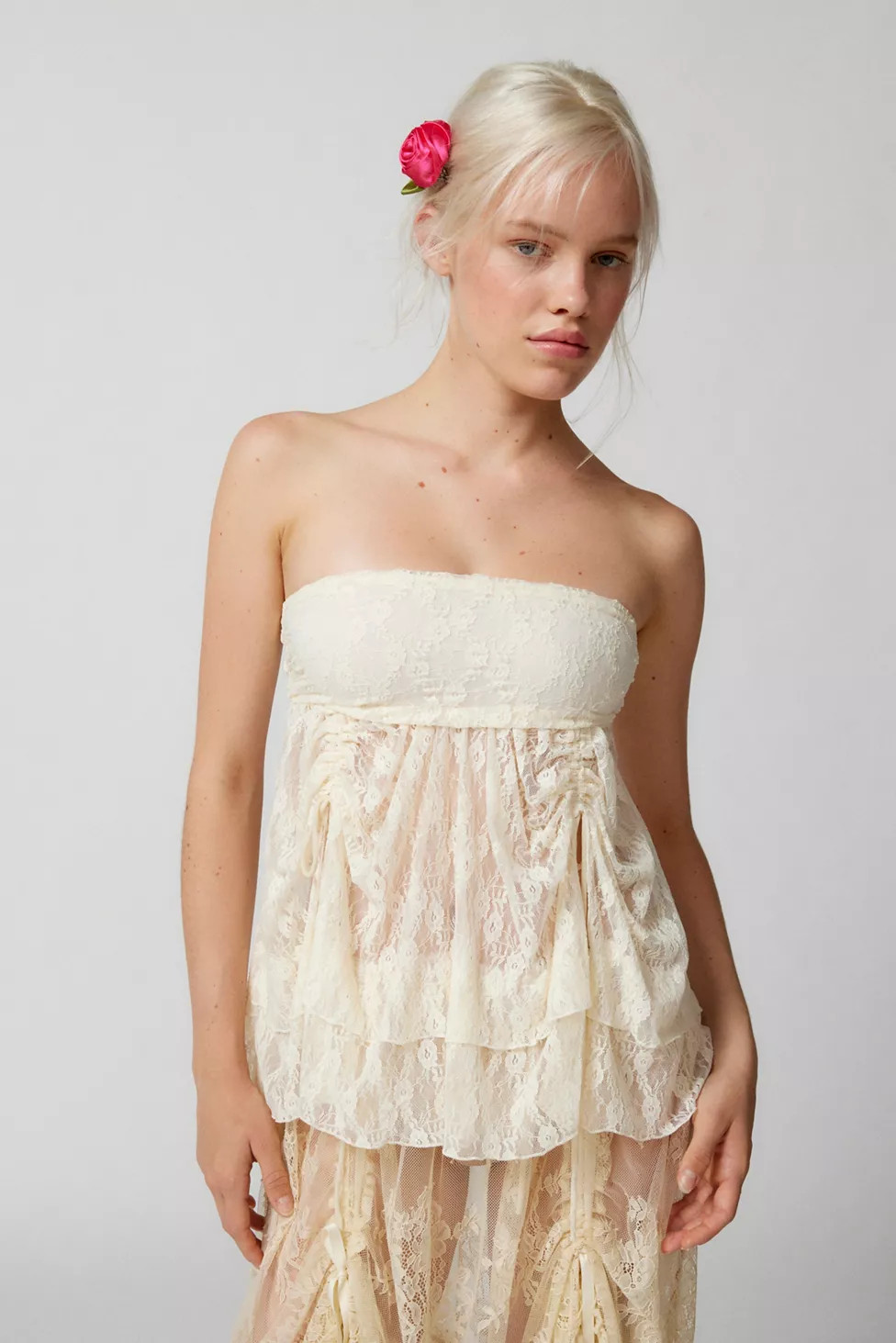 Kimchi Blue Gardenia Semi-Sheer Lace Babydoll Top | Urban Outfitters (US and RoW)