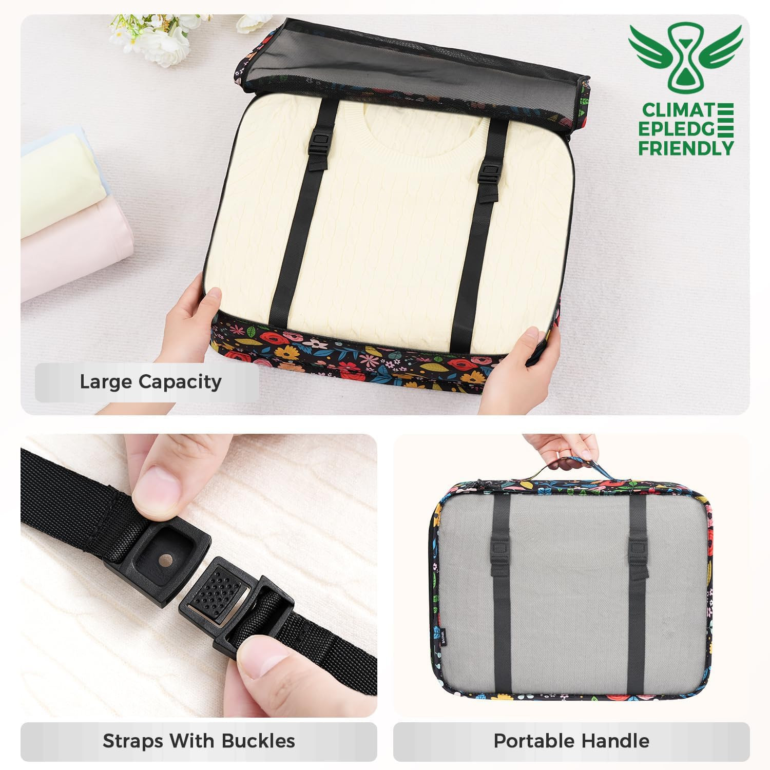 BAGAIL 8 Set Packing Cubes Luggage Packing Organizers for Travel Accessories-Black Floral | Amazon (US)