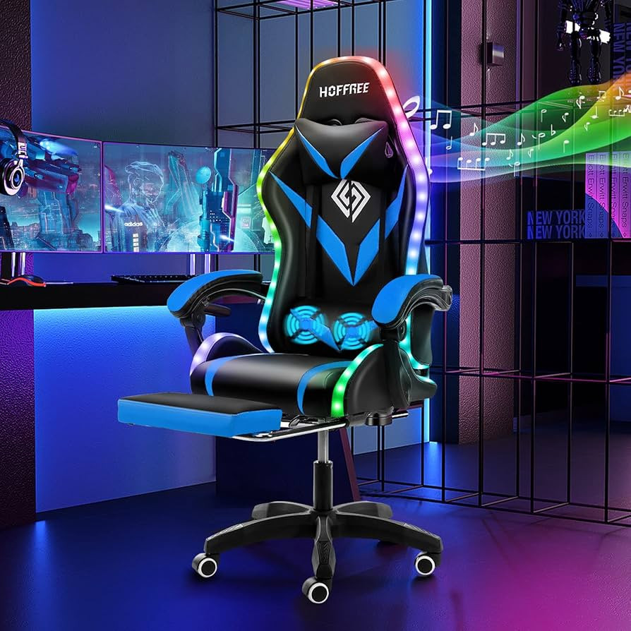 HOFFREE Gaming Chair Massage with Bluetooth Speakers and Led Lights Ergonomic Computer Gaming Cha... | Amazon (US)