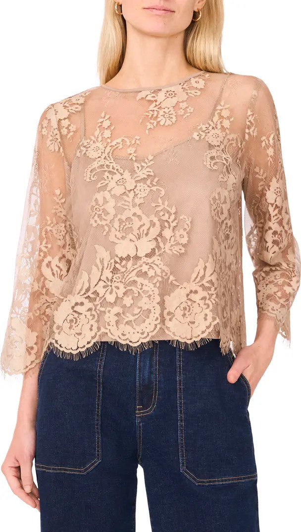 Scallop Hem Cotton Blend Lace Top | Nordstrom