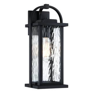 pasentel 15.25 in. 1-Light Matte Black Outdoor Wall Lantern Sconce with Clear Water Glass, No Bul... | The Home Depot