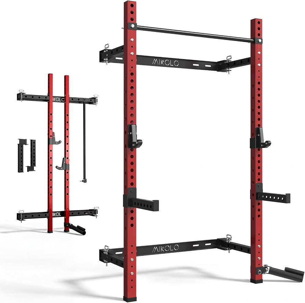 Mikolo 2" x 2" Folding Wall Mounted Squat Rack, 1000 Pounds Capacity Power Rack with Pull Up Bar,... | Amazon (US)