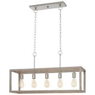 Hampton Bay Boswell Quarter 34 in. 5-Light Brushed Nickel Farmhouse Linear Chandelier with Weathe... | The Home Depot