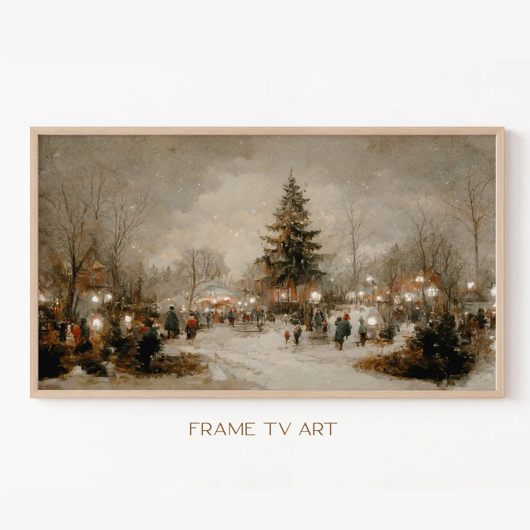Samsung Frame TV Art | Christmas Frame TV Art 4K | Winter Painting TV Art | Vintage Landscape Pai... | Etsy (US)