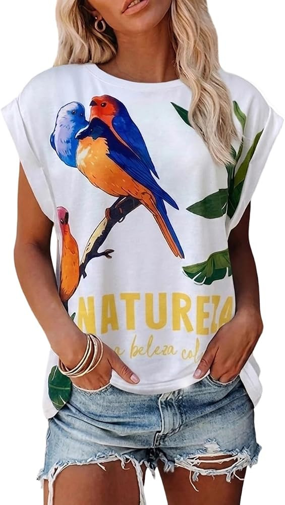 CHICME Womens Graphic Tees Summer Tops for Women Letter Print T Shirts Crewneck Short Sleeve Trop... | Amazon (US)