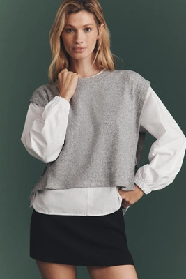 Maeve Long-Sleeve Twofer Sweater Vest | Anthropologie (US)