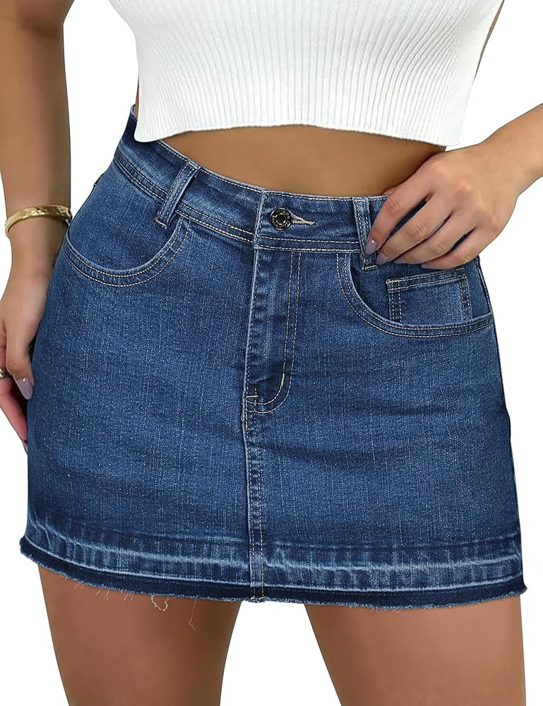 Denim Skort for Women High Wasited Mini Denim Skirt Stretch Summer Jean Skirt with Pockets | Amazon (US)