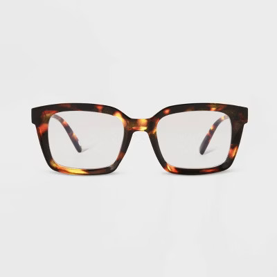 Women's Tortoise Print Shiny Plastic Rectangle Blue Light Filtering Reading Glasses - Universal Thread™ Dark Brown 2 | Target