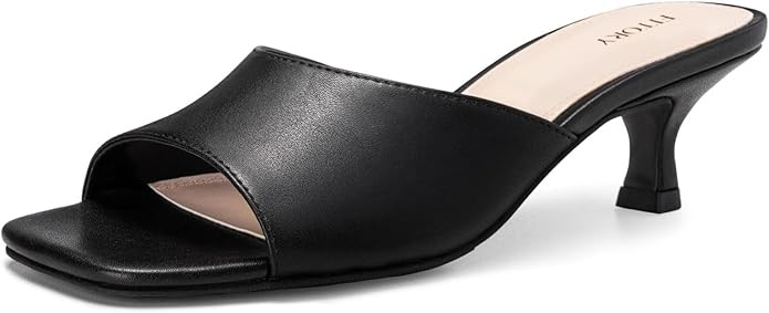 FITORY Womens Kitten Heel Sandals, Square Open Toe Slides with Elastic Strap, Slip-on Dressy Shoe... | Amazon (US)