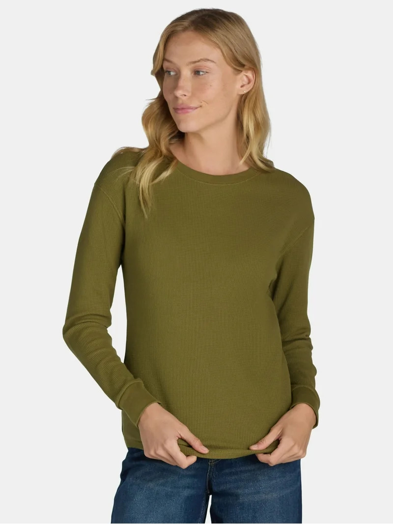 Time and Tru Women’s Essential Thermal T-Shirt with Long Sleeves, Sizes XS-XXXL | Walmart (US)